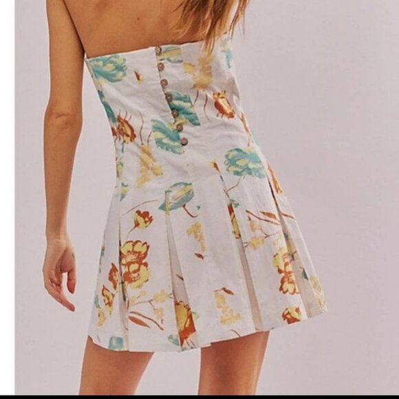 Free People Made Me Smile Floral Pleated Mini Dress Stretch Strapless Size S - Picture 12 of 12